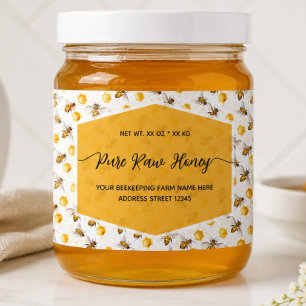 Etiquetas de tarro de miel con patrón de abeja