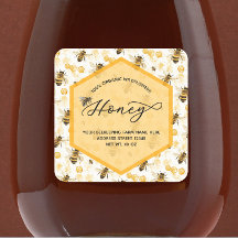 Etiquetas de tarro de miel con patrón de abeja acu