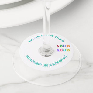 Etiquetas de vaso de vino con texto de logotipo pe