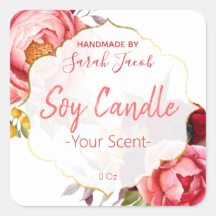 Etiquetas De Vela De Rosa Y Rosa Y Blanca Y Peony 