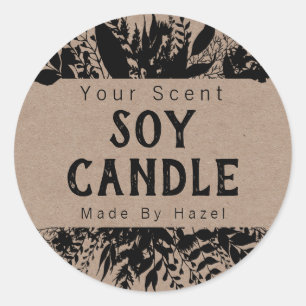 Etiquetas de velas de soja de Kraft Rústico Negro