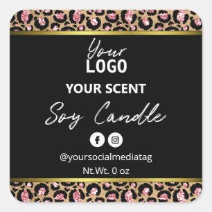Etiquetas de velas de soja de leopardo rosa negro 