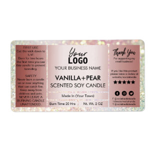 Etiquetas de velas de soja de oro Rosa purpurina