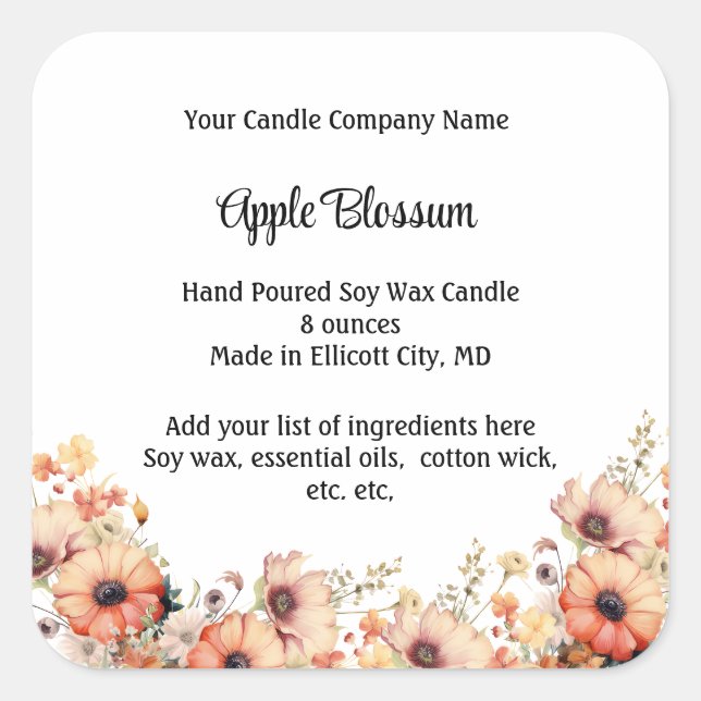 Etiquetas de Velas Personalizadas Flor de Melocotó (Anverso)
