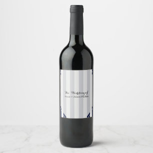 Etiquetas de vino a rayas modernas azules y blanca