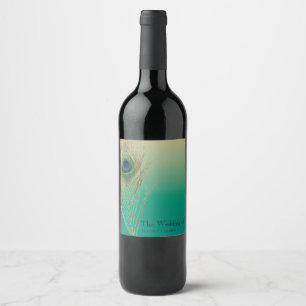 Etiquetas de vino boho de pluma de pavo real arena