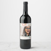 Etiquetas de vino con foto de graduación floral el