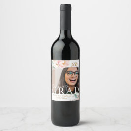 Etiquetas de vino con foto de graduación floral el