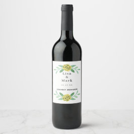 Etiquetas de Vino de Boda con Follaje de Verdor Fl