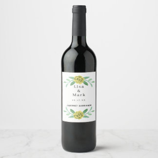 Etiquetas de Vino de Boda con Follaje de Verdor Fl