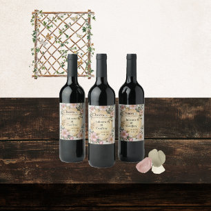 Etiquetas de vino de boda con marco floral del Ren