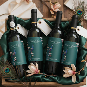 Etiquetas de Vino de Boda de Floral Pavón Verde Ac