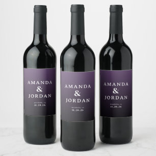 Etiquetas de Vino de Boda Minimalista Morado Elega