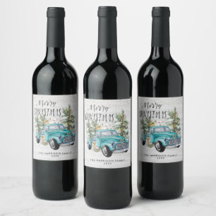 Etiquetas de vino de camión de granja azul rústico