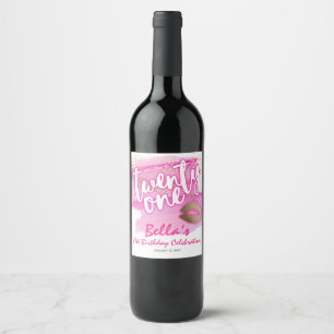 Etiquetas de vino de cumpleaños 21 con rosa y dora