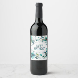 etiquetas de vino de cumpleaños con flores verdes
