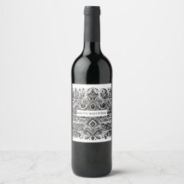 etiquetas de vino de cumpleaños con patrón en negr