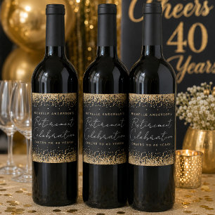 Etiquetas de vino de jubilación con brillo negro y