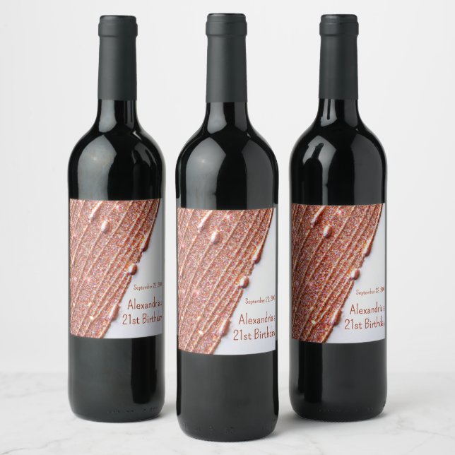 Etiquetas de vino para cumpleaños 21 con destellos (Botellas)