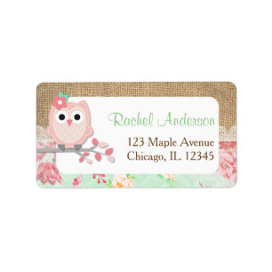 Etiquetas del remite del búho, arpillera elegante