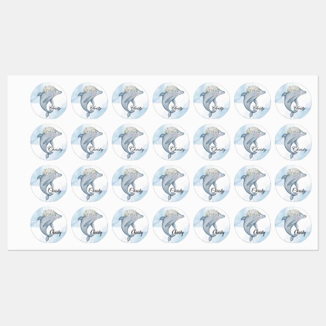 Etiquetas Delfines acuáticos personalizados (Hoja)
