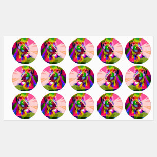 Etiquetas Diseño de arte pop prismático colorido de león