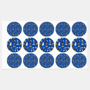 Etiquetas diseño de patrones de gato lindo azul para los am
