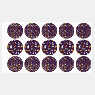 Etiquetas diseño de patrones de gato morado lindo para los a