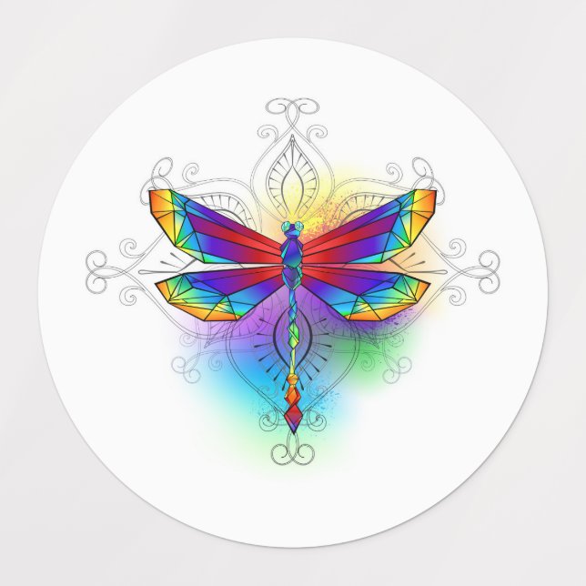 Etiquetas Dragón poligonal arcoiris (Diseño 1)