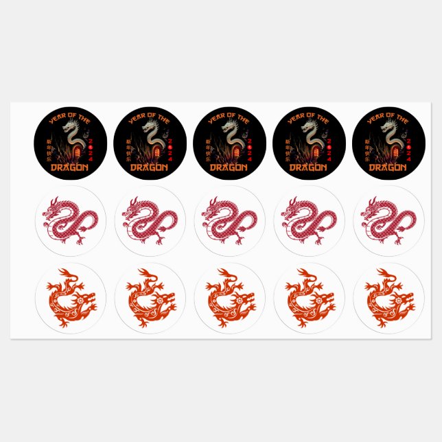 Etiquetas Dragón zodiaco chino 2024 (Hoja)