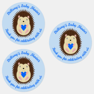 Etiquetas Ducha de bebé niño azul corazón erizo