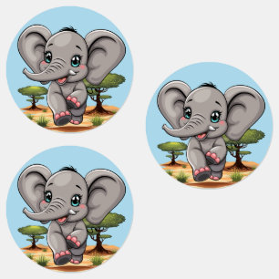 Etiquetas El bebé elefante salta feliz en la sabana africana