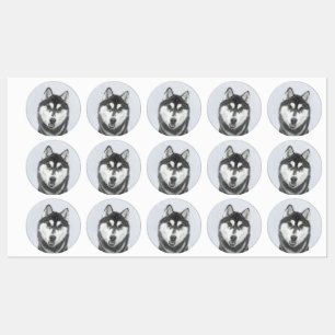 Etiquetas El Husky Siberiano (blanco y negro) pinta arte de