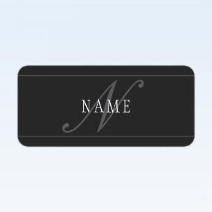Etiquetas Elegante guión Monograma Editable Negro Gris Blanc