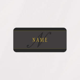 Etiquetas Elegante Monograma de Letra Script Negro y Dorado