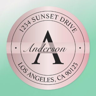 Etiquetas Elegante Monogramado Faux Rosa Gold impermeable