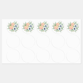 Etiquetas Elegante peonía en acuarela y floral de anemona bl