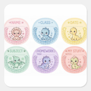 Etiquetas Escolares de Dinos Pastel Adorables No