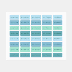 Etiquetas escolares verdes y azules para ropa de n