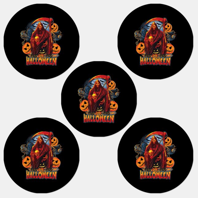 Etiquetas Esqueleto malvado de Halloween, Calabaza (Grupo)