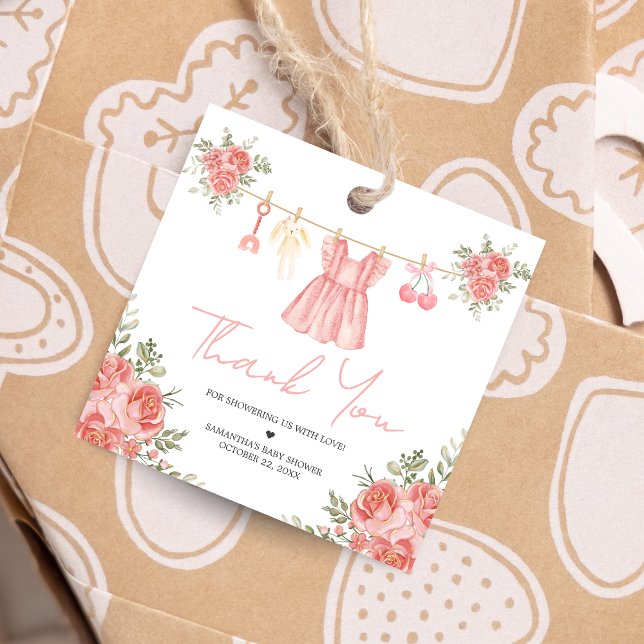 Etiquetas favoritas (Sweet Little Girl Boho Floral Clothesline Baby Shower Favor Tags)