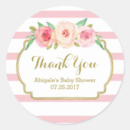 Etiquetas favoritas de Baby Shower con flor rosa d