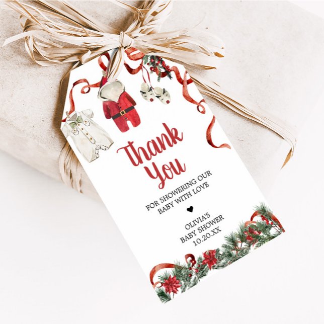 Etiquetas favoritas de Baby Shower para los Navida (Santa Baby Christmas Clothes Baby Shower Favor Tags)