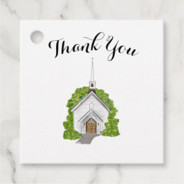 Etiquetas favoritas de bodas - iglesia acuarela