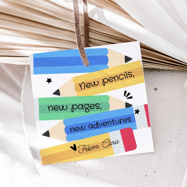 Etiquetas favoritas de la escuela de lápiz de prof (Pencil Teacher School Square Favor Tags)