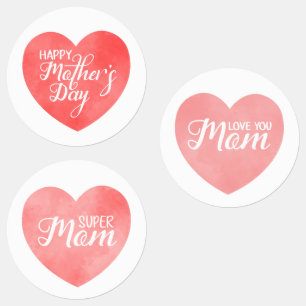 Etiquetas Feliz día de la madre en el corazón rosado, amor d