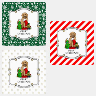 Etiquetas Feliz Navidad 2 Goldendoodle (rojo dorado) Cute