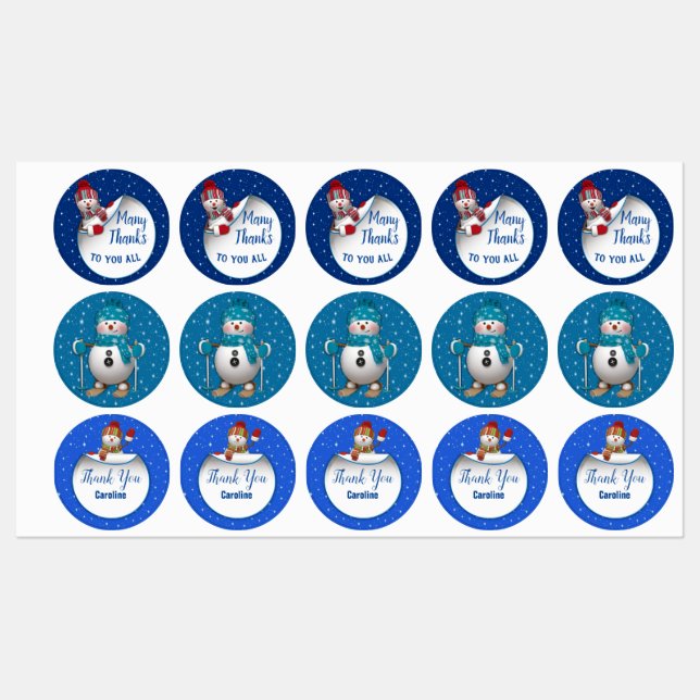 Etiquetas Feliz Snowman gracias (Hoja)