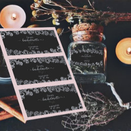 Etiquetas Fiesta de Despedida de Soltera Floral Negra y Plat