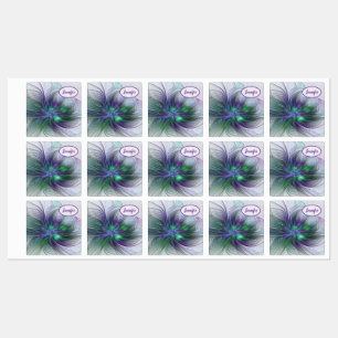 Etiquetas Flor Abstracta Fractal Moderna Verde Púrpura Nombr